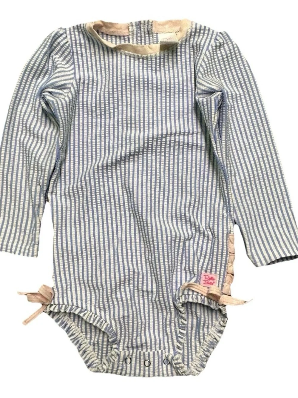 Toddler Girl Ruffle Butts Striped One Piece Long Sleeve Bathing Suit Size 3T